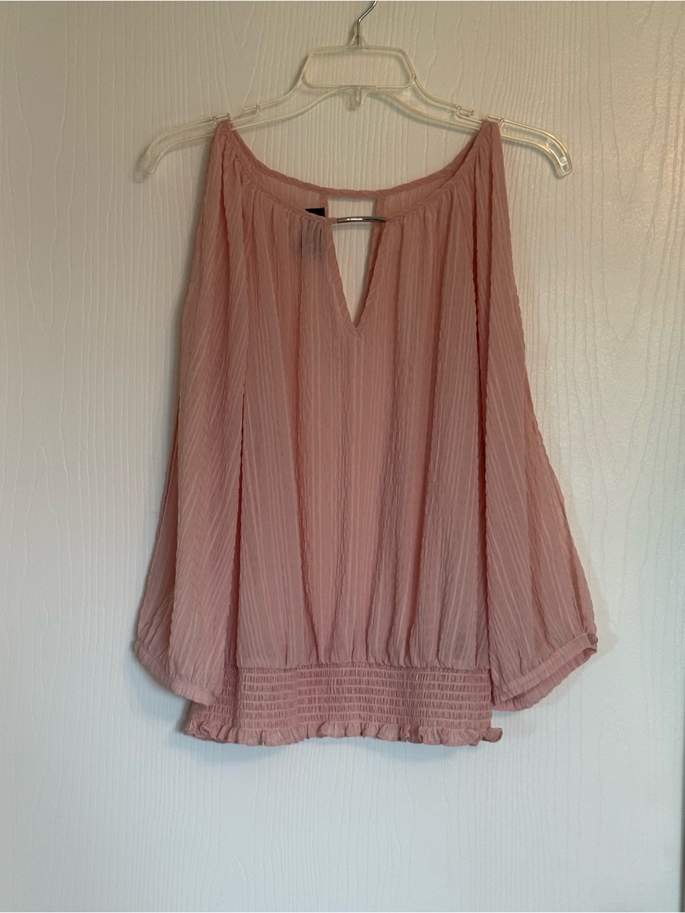 Women’s Open Shoulder Dusty Pink Long Sleeve Peasant Top